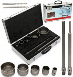 Set carote 9 piese cu vidie pentru beton 30-100mm cu adaptor SDS+ SDS Max TA1511 
