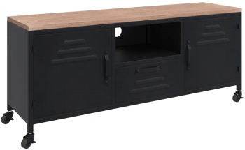 vidaXL Comoda TV negru 110x30x43 cm fier si lemn masiv de brad 