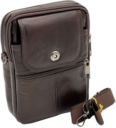 Borseta Barbati de Umar cu Prindere Curea Piele Naturala Negru si Maro 14x19x5 cm - Maro Inchis 