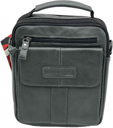 Borseta Barbati Navy Gri - Allan Marco Piele Naturala 20 cm x 23 x 7.5 cm - Gri Inchis 