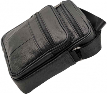 Borseta de Umar din Piele Naturala Neagra Bretele Reglabile 19x22x6 cm - Negru 