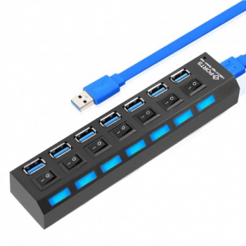 Hub USB Cu 7 Porturi Techstar and reg HUBA55 1 X USB 3.0 6 X USB 2.0 Indicator LED Putere Comutator Independent 