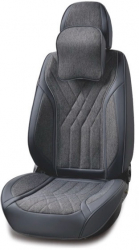 Set huse scaune auto universale piele ecologica gri cu material textil gri fata-spate 