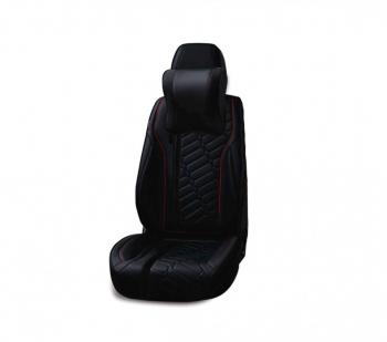 Set huse scaune auto universale piele ecologica negru cu cusatura rosie Deluxe Design fata-spate 
