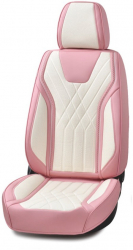 Set huse scaune auto universale piele ecologica roz cu alb Luxury fata-spate 