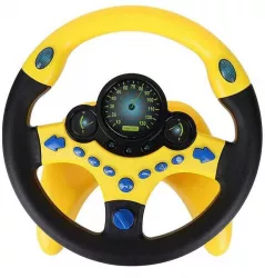 Jucarie Interactiva tip Volan Cu Sunete Si Lumini SIKS Se Fixeaza Pe Suprafete Rotire 360 Grade 3 Baterii AA Galben 