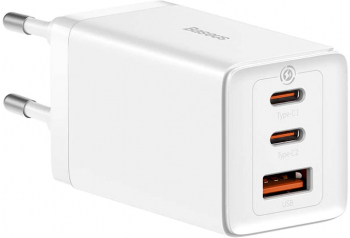 Incarcator de retea Baseus GaN5 Pro 2 porturi USB C si 1 port USB Cablu USB C la USB C 65W Alb 