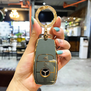 Husa de protectie premium pentru cheie auto Elegance Luxury Cover Key Gri compatibila cu Mercedes Benz A C E S G Class CLA GLE GLB GLS AMG 