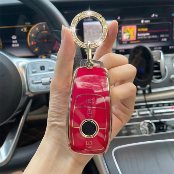 Husa de protectie premium pentru cheie auto Elegance Luxury Cover Key Rosie compatibila cu Mercedes Benz A C E S G Class W177 W205 W213 