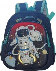 Ghiozdan rucsac pentru copii prescolari albastru desen 3D copil astronaut impermeabil dimensiune 31x25x10 cm 