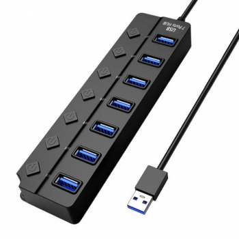 Hub USB cu 7 porturi Techstar® HUBA2401 7 x USB 2.0 indicator LED pentru putere comutator independent Neg