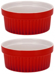 Set 2 ramekini Excellent Houseware portelan 11x5 cm rosu/alb 
