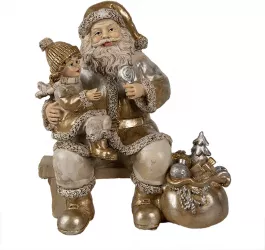 Figurina Mos Craciun si Copilas polirasina aurie bej 15x11x17 cm 