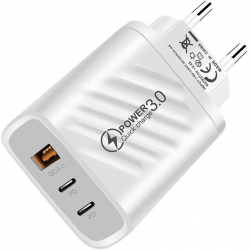 Incarcator Retea 3 Porturi 20W Fast Charge 1 x USB 2 x Type-C Alb 