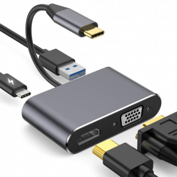 Adaptor multifunctional 4 in 1 USB-C la HDMI Techstar® DJ4IN1 HDMI 4K VGA 1080P 1 x USB 3.0 PD Port Argi