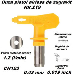 Duza NR.219 pentru pistol airless de zugravit 0.43mm CH123 