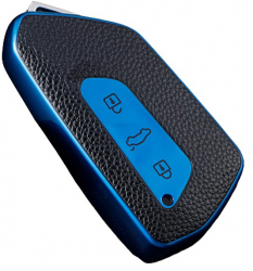 Husa albastru cu insertii piele cheie Volkswagen Golf 8 MK8 ID.3 ID.4 Cupra Skoda Octavia A8 Seat Leon MK4 