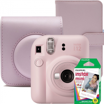 Aparat foto instant Fujifilm Instax mini 12 Blossom Pink cu husa album foto si film 1x10 