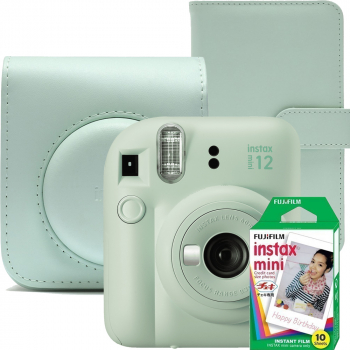 Aparat foto instant Fujifilm Instax mini 12 Mint green cu husa album foto si film 1x10 