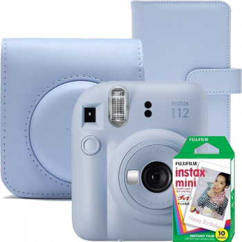 Aparat foto instant Fujifilm Instax mini 12 Pastel Blue cu husa album foto si film 