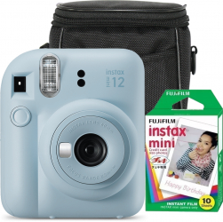 Camera foto instant Fujifilm Instax mini 12 Pastel Blue cu 10 filme si husa