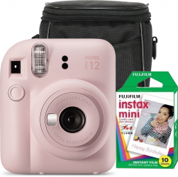 Camera foto instant Fujifilm Instax mini 12 Blossom Pink cu 10 filme si husa 