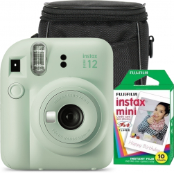Camera foto instant Fujifilm Instax mini 12 Mint Green cu 10 filme si husa 