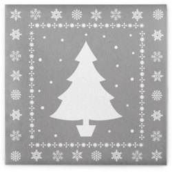 Servetele de masa festive Linclass pentru Craciun/Revelion - White Tree argintiu / 40 x 40 cm / 12 buc 