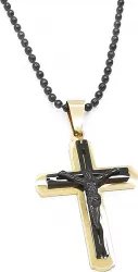 Cruciulita Inox Isus Hristos rastignit pe Cruce cu lant otel inoxidabil Auriu Negru Personal Style 