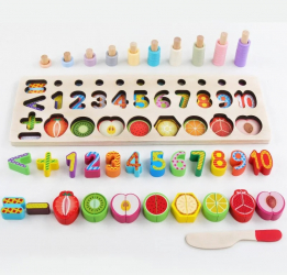 Joc logartimic Cifre si Feliere Fructe din lemn 7Toys 