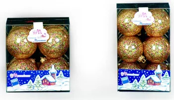 Set 8 globuri 60mm cristal galben decor glitter auriu 