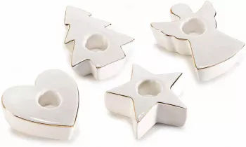 Set 8 suporturi lumanari Craciun portelan alb auriu 6.5x8.5x3 cm 