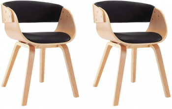 vidaXL Scaune de bucatarie 2 buc negru lemn curbat and piele ecologica 