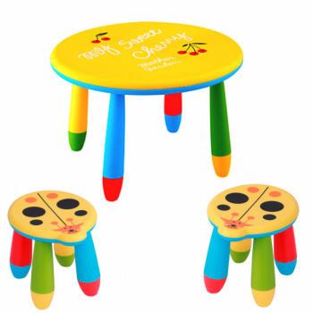 Set mobila copii masa rotunda SLANTE 70 cm culoare galbena cu 2 scaune Kalinca culoare galbena 
