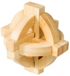 Joc logic IQ din lemn bambus Double disk puzzle 3d 