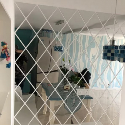 Set 58 Oglinzi Acrilice 100X100 cm Diamant Romb Sticker Auto-adeziv Decorativ Pentru Baie Living Si Bucatarie