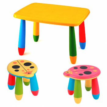 Set mobila copii masa MASHA dreptunghiulara 72 5x57cm culoare galbena cu 2 scaune Kalinca culoare galbena rosie 