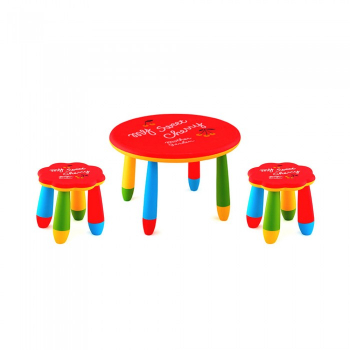 Set mobila copii masa rotunda SLANTE 70 cm culoare rosie cu 2 scaune FLOARE rosu