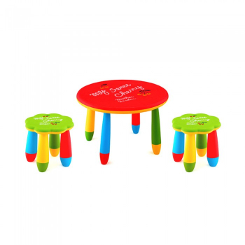Set mobila copii masa rotunda SLANTE 70 cm culoare rosie cu 2 scaune FLOARE verde 
