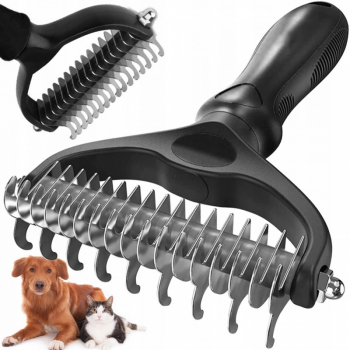 Perie de Par pentru Caini Pisici Animale Trimmer 2 in 1 Anti-Naparlire Descalcire blana pentru tuns par scurt si lung Negru 