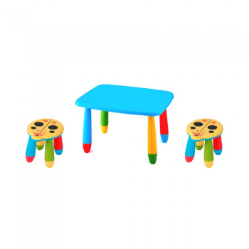 Set mobila copii masa MASHA dreptunghiulara 72 5x57cm culoare albastra cu 2 scaune Kalinca culoare galbena 