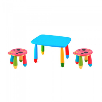 Set mobila copii masa MASHA dreptunghiulara 72 5x57cm culoare albastra cu 2 scaune Kalinca culoare rosie 
