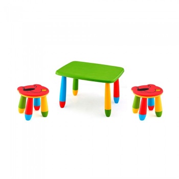 Set mobila copii masa MASHA dreptunghiulara 72 5x57cm culoare verde cu 2 scaune URSULET rosu 