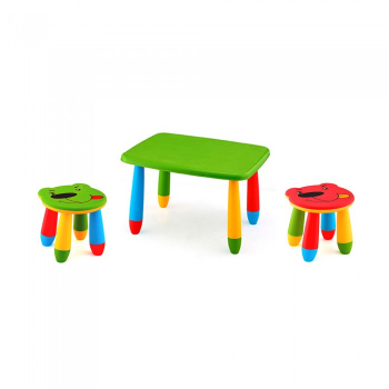 Set mobila copii masa MASHA dreptunghiulara 72 5x57cm culoare verde cu 2 scaune URSULET verde rosu 