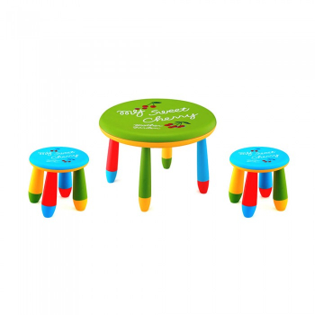 Set mobila copii masa rotunda SLANTE 70 cm culoare verde cu 2 scaune GOGOASA albastru 