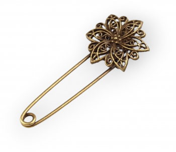 Brosa ac de siguranta Floare filigram 25 x 60 mm Vintage 