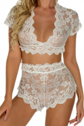 Lenjerie Sexy din dantela set din 2 piese sutien tip bustiera si chilot marime S Alb 