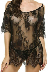 Lenjerie sexy Rochie din dantela cu chilotei tip string marime M Negru 