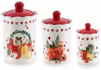 Set 3 borcane ceramica Craciun Delizie 13.5x21 cm 11.5x18 cm 9x14 cm 
