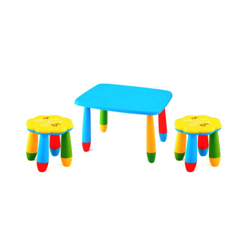 Set mobila copii masa MASHA dreptunghiulara 72 5x57cm culoare albastra cu 2 scaune FLOARE galben